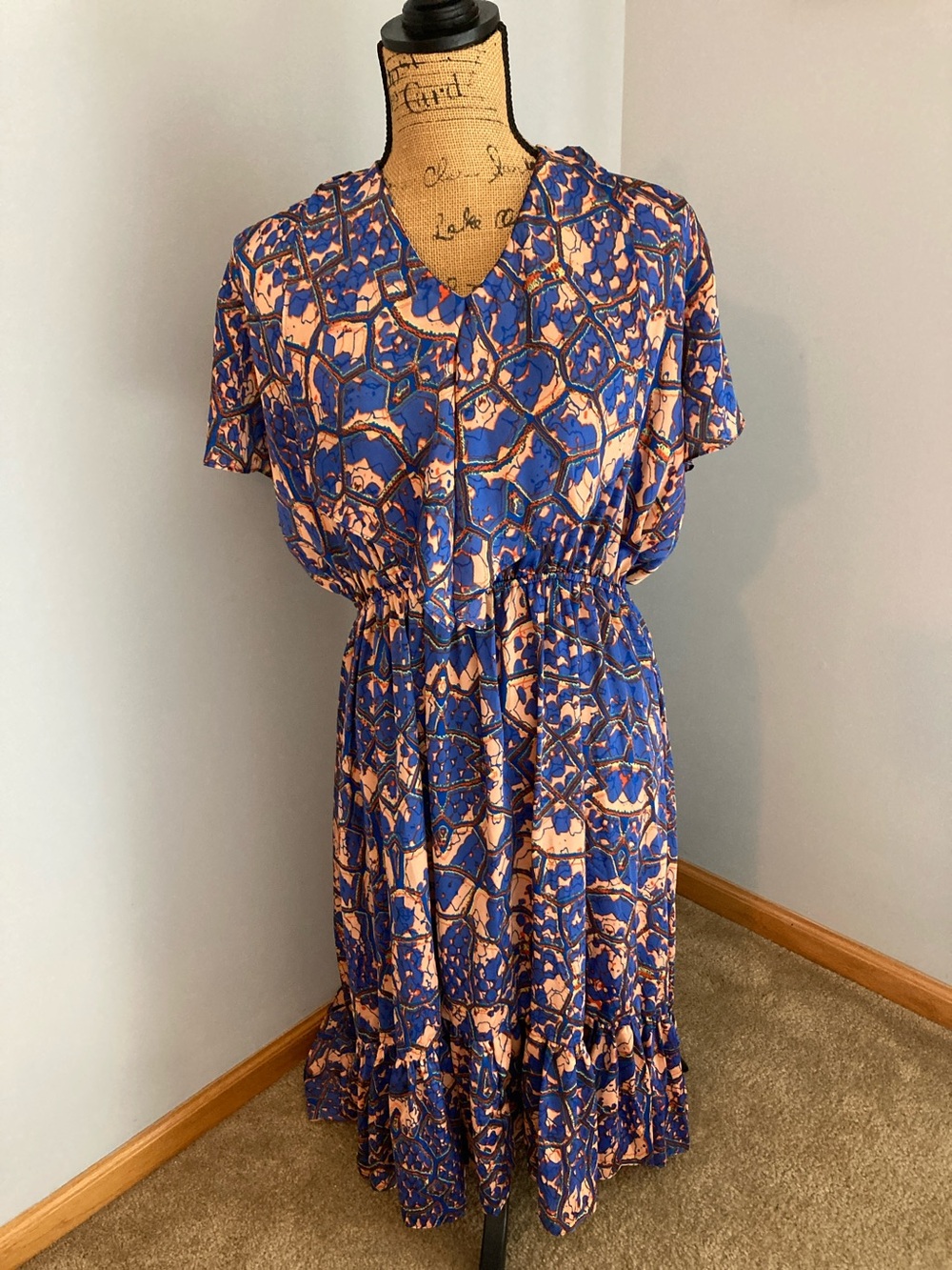 NWT - T Bags Los Angeles Blue Peach Printed Short-Sleeve High-Low Dress Women 1X